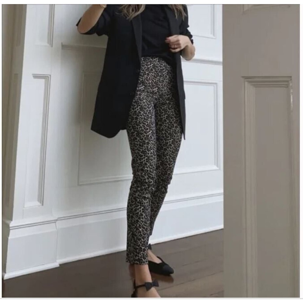 Sezane Sz 34 / S Clara Leopard Animal Print Trouser Pants Slim Leg Metallic